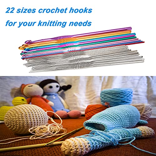 22Pcs Crochet Hooks Set, BetyBedy Aluminum Handle Knitting Needles, Multicolor Crochet Needles for Yarn Craft, 0.6~6.5mm