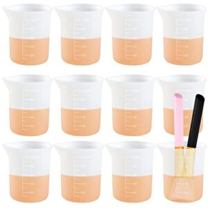 12pcs silicone measuring cups for resin,2pcs 250ml & 4pcs 100ml measuring cups, 4pcs resin cups,2pcs silicone brush , non-stick glue tools with precise scale