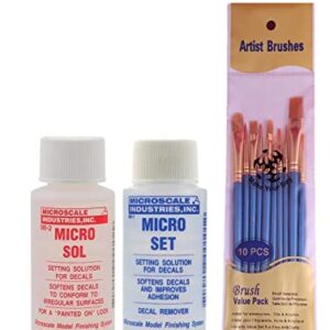 Microscale Micro Sol and Micro Set, 1 Ounce Bottles (Pack of 2) - with Make Your Day Paint Brushes