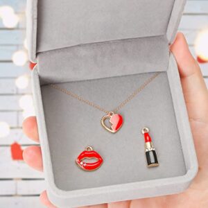 BigOtters 38PCS Assorted Mini Gold Plated Enamel Charm Set, 18PCS Women Makeup Fashion Charms Pendant Lipstick Perfume Fashion Style Charm Pendant with 20PCS Golden Ear Hooks in Jewelry Making