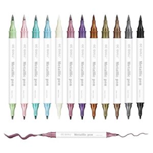 GC QUILL 12 Colors Metallic Marker Pens - Dual Tip Brush and Fine Point Pens for DIY Album, Black Cards, Scrapbooking, Craft Supplies, on Ceramic, Stone, Glass, Fabric GC-MP12