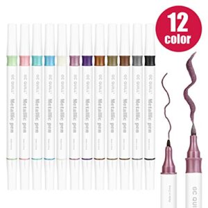 GC QUILL 12 Colors Metallic Marker Pens - Dual Tip Brush and Fine Point Pens for DIY Album, Black Cards, Scrapbooking, Craft Supplies, on Ceramic, Stone, Glass, Fabric GC-MP12