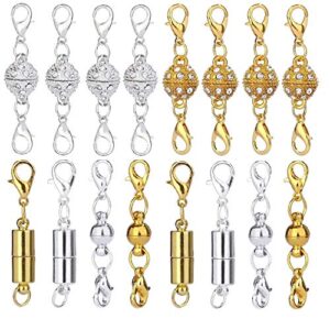 aiskaer 16 pcs magnetic lobster clasps for jewelry necklace bracelet rhinestone ball style cylindrical and ball tone lobster clasp