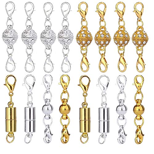 Aiskaer 16 Pcs Magnetic Lobster Clasps for Jewelry Necklace Bracelet Rhinestone Ball Style Cylindrical and Ball Tone Lobster Clasp