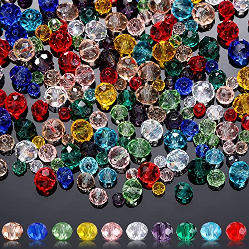 1000 Pcs Glass Beads Briolette Crystal Glass Beads Faceted Rondelle Shape Crystal Beads Assorted Colorful Loose Beads for DIY Craft Bracelets, Necklace Jewelry Making, 10 Colors, 4 mm 6 mm 8 mm