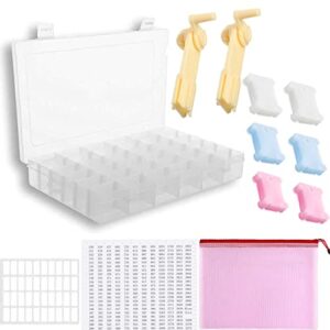 embroidery floss cross organizer box tools – bobbin winder, 1 removable 36 compartments with 120 hard plastic floss bobbins and floss number stickers for craft diy embroidery sewing storage(127pcs)