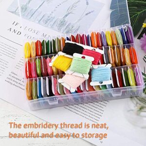 Embroidery Floss Cross Organizer Box Tools - Bobbin Winder, 1 Removable 36 Compartments with 120 Hard Plastic Floss Bobbins and Floss Number Stickers for Craft DIY Embroidery Sewing Storage(127pcs)