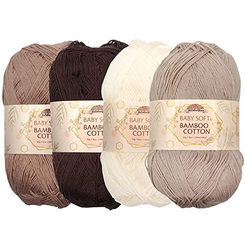 JubileeYarn Baby Soft Bamboo Cotton Yarn - 50g/Skein - Shades of Brown - 4 Skeins