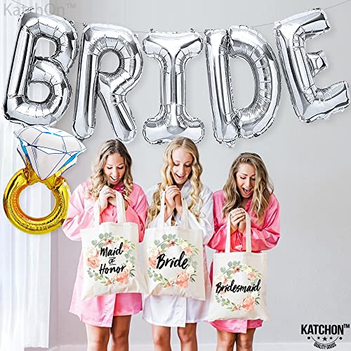 KatchOn, Giant 40 Inch Bride Balloons Silver - Diamond Ring Balloons, 28 Inch | Silver Bride Balloons Bachelorette Party Decorations | Bride Decorations for Wedding Day, Bridal Shower Decorations