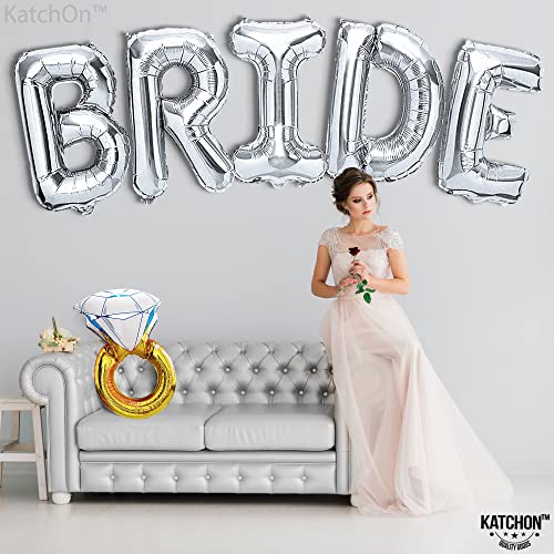 KatchOn, Giant 40 Inch Bride Balloons Silver - Diamond Ring Balloons, 28 Inch | Silver Bride Balloons Bachelorette Party Decorations | Bride Decorations for Wedding Day, Bridal Shower Decorations