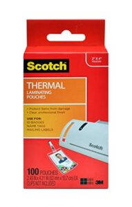 scotch thermal laminating pouches, 5 mil thick for extra protection, professional quality, 2.4 x 4.2-inches, id badge without clip, 100-pouches (tp5852-100)