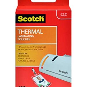 Scotch Thermal Laminating Pouches, 5 Mil Thick for Extra Protection, Professional Quality, 2.4 x 4.2-Inches, ID Badge without Clip, 100-Pouches (TP5852-100)