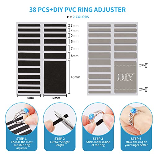 Ring Size Adjuster for Loose Rings, Multiple Size, Ring Sizer, Mandrel for Making Jewelry Guard, Resizer, Spacer, Spiral Silicone Tightener Set with Polishing Cloth