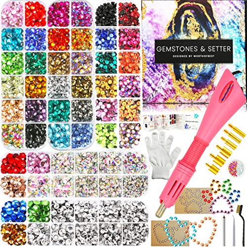 Hotfix Rhinestone Applicator, Bedazzler Kit with Rhinestones for Clothes Crafts, Hot Fix Rinestones Applicator Wand Setter Tool, Hot Fixed Crystal Bling Machine Heat Pen for Clothing Fabric Adults