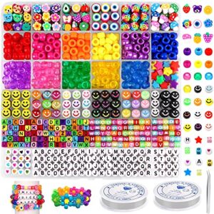 joicee bracelet making kit pony beads fruite flower polymer clay beads smile face beads letter beads for jewelry making, diy arts earring and crafts gifts for girls age 6 7 8 9 10-12