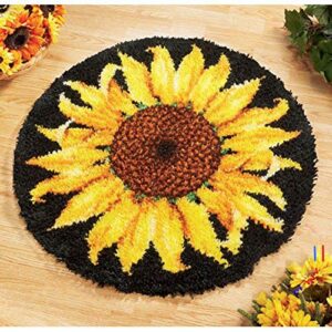 miaollun latch hook rug kit, sunflower pattern printed canvas diy rug crochet yarn kits, embroidery decoration 20.4″ x 20.4″ (52 * 52cm)