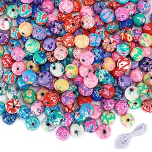 wxboom 100pcs 10mm colorful craft beads for bracelets making round clay beads bulk assorted pattern handmade loose beads for diy jewelry making