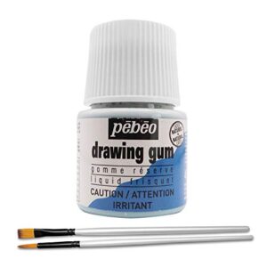 pebeo drawing gum made in france – masking fluid for watercolor painting and various art projects – bundled with moshify applicator brush set