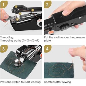 TCHRULES Handheld Sewing Machine, Hand Held Sewing Device Tool Mini Portable Cordless Sewing Machine, Essentials for Home Quick Repairing and Stitch Handicrafts(Black)