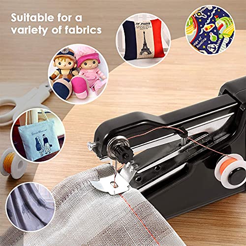 TCHRULES Handheld Sewing Machine, Hand Held Sewing Device Tool Mini Portable Cordless Sewing Machine, Essentials for Home Quick Repairing and Stitch Handicrafts(Black)