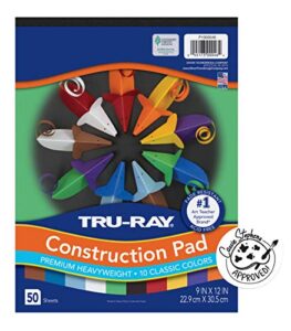 tru-ray® heavyweight construction paper pad, 10 assorted colors, 9″ x 12″, 50 sheets