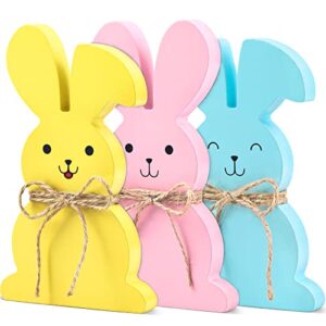 inwnpio easter decorations for the home – easter bunny wooden sign table decoration centerpieces with rope tabletop spring decor 3pcs