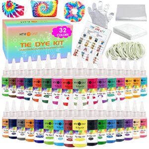 htvront tie dye kit – 32 vibrant colors pre-filled bottles tyedyedye kit, permanent non-toxic tie dye kit for large groups kids adults ,tye dye kit for fabric textile handmade party(just add water)