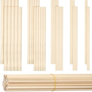 100 pieces wood dowels assorted sizes dowel rods for crafting wood sticks 1/8, 3/16, 1/4, 5/16, 3/8 x 6 inch unfinished dowel small round hardwood sticks for diy lover wedding christmas ribbon, 5 size