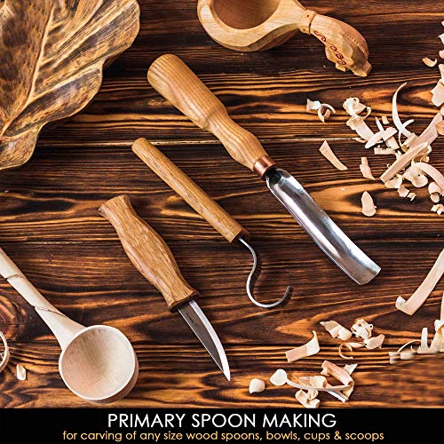BeaverCraft S14 Wood Carving Tools Kit Wood Carving Set Wood Carving Hook Knife Set Spoon Carving Tools Spoon Knife Set Bowl Kuksa Scoop Cup Carving Tools Wood Gouges Spoon Carving Kit