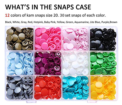 Original KAM Snaps Starter Fasteners Kit -360pcs KAMsnaps Size 20 + Snap Pliers for Crafts Clothing