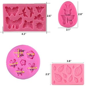 KULENAND 8 Pcs Flower Fondant Cake Mold Set - Rose Butterfly Daisy Rose Leaf and Mini Flowers Candy Silicone Molds for Chocolate Fondant Polymer Clay Soap Crafting Projects Cake Decoration