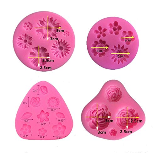 KULENAND 8 Pcs Flower Fondant Cake Mold Set - Rose Butterfly Daisy Rose Leaf and Mini Flowers Candy Silicone Molds for Chocolate Fondant Polymer Clay Soap Crafting Projects Cake Decoration