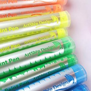 14 Pack Neon UV Fluorescent Acrylic Paint Pens, Double Pack of Both Extra Fine and Medium Tip Paint Markers, for Rock Painting, Mug, Ceramic, Glass, and More, Water Based Non-Toxic and No Odor