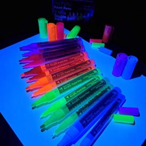 14 Pack Neon UV Fluorescent Acrylic Paint Pens, Double Pack of Both Extra Fine and Medium Tip Paint Markers, for Rock Painting, Mug, Ceramic, Glass, and More, Water Based Non-Toxic and No Odor