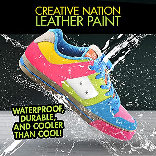 Creative Nation 12-Pack Leather Paint for Sneakers & Leather Accessories - Premium Acrylic Shoe Paint Kit for Bags, Purses & More - Waterproof, Flexible, Long-Lasting Paints, 0.95 Oz.