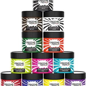 Creative Nation 12-Pack Leather Paint for Sneakers & Leather Accessories - Premium Acrylic Shoe Paint Kit for Bags, Purses & More - Waterproof, Flexible, Long-Lasting Paints, 0.95 Oz.