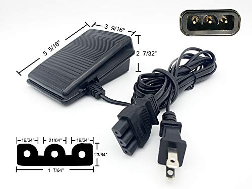 BRIGHTLYLIT Foot Pedal and Power Cord for Singer Sewing Machine,D Shape Plug,Apply to Singer 2277 4411 4423 1012 1107 1120 1130 1408 1507 1748 2250 3207 4102 50T8 6239 7322 (359102-001)