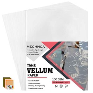 vellum paper 8.5 x 11 translucent printable – pack of 50 – tracing paper for drawing 100 gsm printable vellum paper for invitations – transparent paper for envelopes, sketching, wedding cards