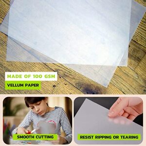 Vellum Paper 8.5 x 11 Translucent Printable - Pack of 50 - Tracing Paper for Drawing 100 GSM Printable Vellum Paper for Invitations - Transparent Paper for Envelopes, Sketching, Wedding Cards