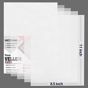 Vellum Paper 8.5 x 11 Translucent Printable - Pack of 50 - Tracing Paper for Drawing 100 GSM Printable Vellum Paper for Invitations - Transparent Paper for Envelopes, Sketching, Wedding Cards