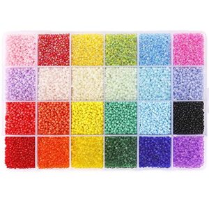 quefe 26400pcs 2mm glass seed beads 24 colors small beads kit bracelet beads with 24-grid plastic storage box for jewelry making
