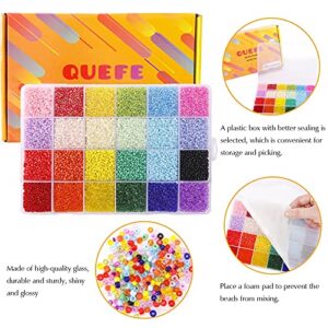 Quefe 26400pcs 2mm Glass Seed Beads 24 Colors Small Beads Kit Bracelet Beads with 24-Grid Plastic Storage Box for Jewelry Making
