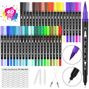 dual tip brush pen, 40 colors marker pens set, kids adults artist fine point coloring markers, watercolor pens for lettering, drawing, journaling, note taking, writing