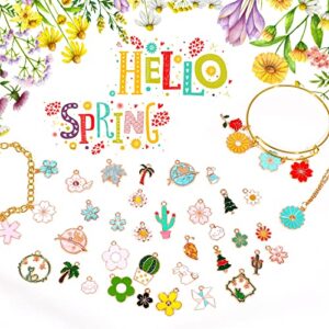 MARFOREVER 120 Pcs Easter Gifts for Women Girls Spring Easter Floral Themed Flower Charms for Jewelry Making, Assorted Gold Enamel Charm Pendants for DIY Necklace Bracelet Earrings Making Supplies