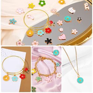 MARFOREVER 120 Pcs Easter Gifts for Women Girls Spring Easter Floral Themed Flower Charms for Jewelry Making, Assorted Gold Enamel Charm Pendants for DIY Necklace Bracelet Earrings Making Supplies