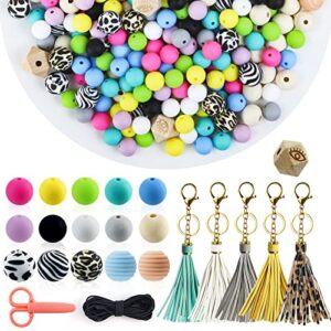 255pcs silicone beads, silicone beads for keychain making, 12mm 15mm loose beads for keychain making 15 colors bead bracelet making kit, craft necklace beads for diy jewelry making