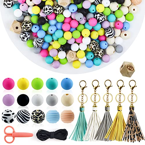 255Pcs Silicone Beads, Silicone Beads for Keychain Making, 12mm 15mm Loose Beads for Keychain Making 15 Colors Bead Bracelet Making kit, Craft Necklace Beads for DIY Jewelry Making