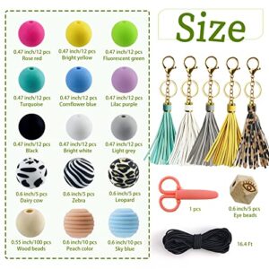 255Pcs Silicone Beads, Silicone Beads for Keychain Making, 12mm 15mm Loose Beads for Keychain Making 15 Colors Bead Bracelet Making kit, Craft Necklace Beads for DIY Jewelry Making