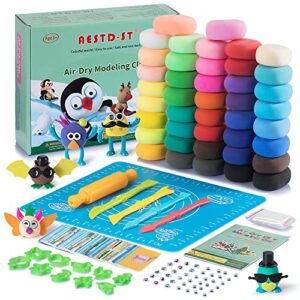 air dry clay kit, 42 corlors modeling clay for kids, safe & non-toxic super light diy soft magic clay, molding clay with sculpting tools and tutorial cards,arts and crafts gift for kids.…