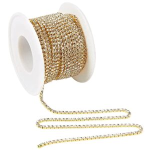 11 yards rhinestone chain, gold trim bling string for diy jewelry making, crafts, shoe charms (2mm wide)